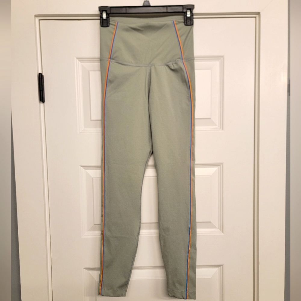 NIKE Dri-FIT Olive Green Leggings with Colorful Side Stripes